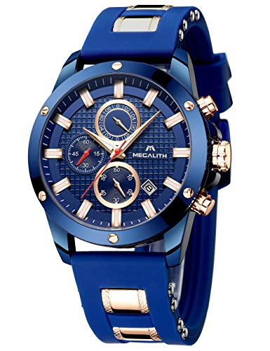 Relojes Hombre Relojes de Pulsera Cronógrafo Impermeable Negro Deportes Diseño Cara Grande Luminoso Reloj Azul Moda Fecha de Goma Analógica de Cuarzo