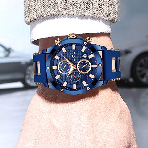 Relojes Hombre Relojes de Pulsera Cronógrafo Impermeable Negro Deportes Diseño Cara Grande Luminoso Reloj Azul Moda Fecha de Goma Analógica de Cuarzo