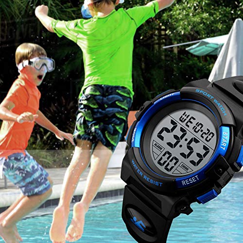 Relojes Infantiles para niños, Reloj Deportivo Digital al Aire Libre a Prueba de Agua con Alarma/Cronómetro, Relojes de Pulsera Digitales Infantiles para niños Cumpleaños Azul RSVOM