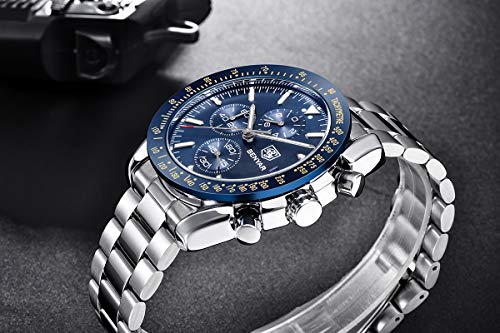 Relojes para Hombre BENYAR Cronografo Movimiento Cuarzo Relojes de Pulsera de Acero Inoxidable 3AMT Impermeable Diseño Casual de Negocios Regalo Elegante