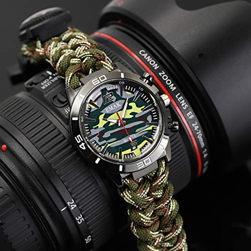 Relojes Supervivencia Militar Multifuncional Relojes Brújula para Hombre Relojes Termometro Camuflaje, Ejercito Verde