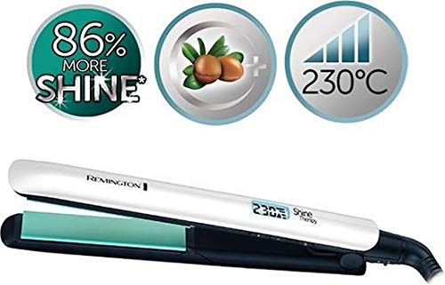 Remington Shine Therapy S8500 - Plancha de Pelo, Cerámica Avanzada, Digital, Aceite de Argán, Blanco, Resultados Profesionales