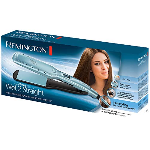 Remington Wet 2 Straight S7350 - Plancha de Pelo, Cerámica, Digital, para el Cabello Seco y Húmedo, Resultados Profesionales, Azul