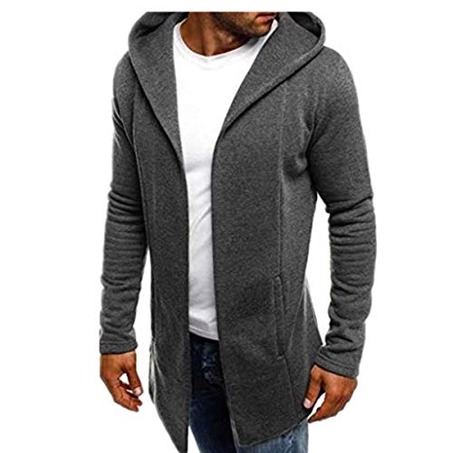 Reooly Abrigo de Trinchera de Color sólido con Capucha para Hombres Chaqueta Larga Cárdigan Manga Larga(Gris Oscuro,XXXX-Large)