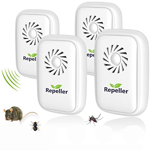 Repelente Ultrasónico, 2020 Nuevo Plagas Control Interiores, Insectos Antimosquitos Eléctrico Extra Fuerte para Interiores - Insectos, Hormigas, Cucarachas, Ratones, Ratas, Roedores (4-Pack)