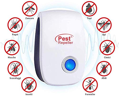 Repelente Ultrasónico, 6 Pack Plagas Control Interiores Repelente Ultrasónico de Plagas, Electrónico Ahuyentador Alta Potencia, Para Interiores Mosquitos, Moscas, Ratones 100% Inofensivo para Humanos