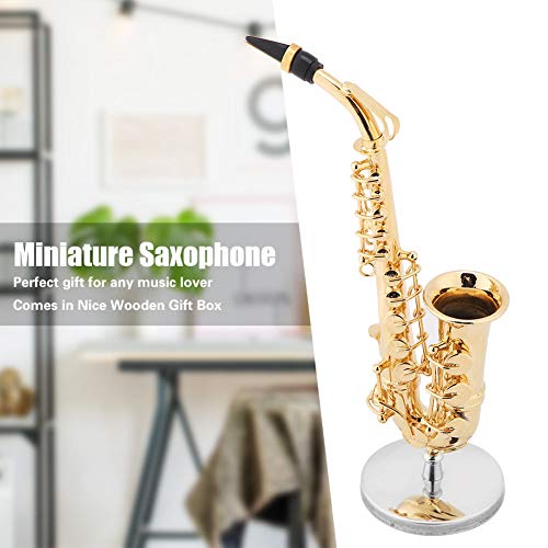 Réplica de Saxofón Alto En Miniatura con Soporte y Estuche Modelo de Instrumento Chapado En Oro Ornamentos Regalo de Grado Superior Modelo de Instrumento Musical Mini Ornamento Musical Chapado En Oro