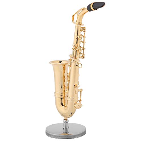 Réplica de Saxofón Alto En Miniatura con Soporte y Estuche Modelo de Instrumento Chapado En Oro Ornamentos Regalo de Grado Superior Modelo de Instrumento Musical Mini Ornamento Musical Chapado En Oro