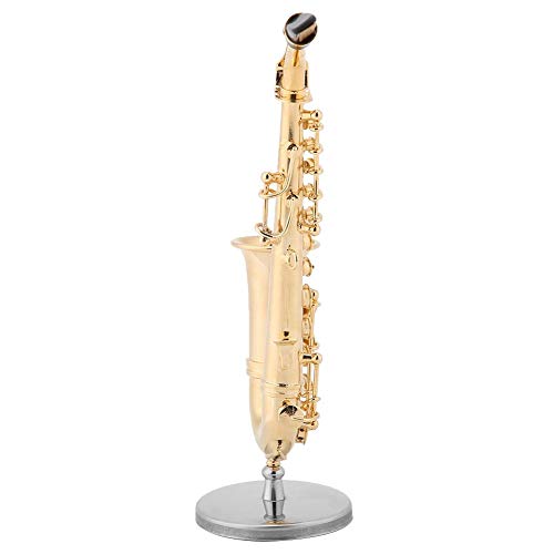 Réplica de Saxofón Alto En Miniatura con Soporte y Estuche Modelo de Instrumento Chapado En Oro Ornamentos Regalo de Grado Superior Modelo de Instrumento Musical Mini Ornamento Musical Chapado En Oro