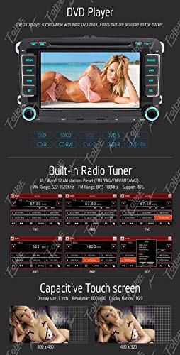  Reproductor de DVD, radio estéreo y navegador GPS doble din con pantalla de 7 pulgadas, para coche, pantalla táctil, bluetooth, unidad principal, cámara de marcha atrás