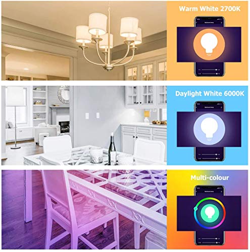 REPSN® Smart Light Bulbs Colour Changing, WiFi Spotlight, Multi Coloured RGBCW 2700K-6000K, 5 W de potencia, bombilla LED de luz compatible con Alexa y Google Home (G45-5W-E27, 2 unidades)