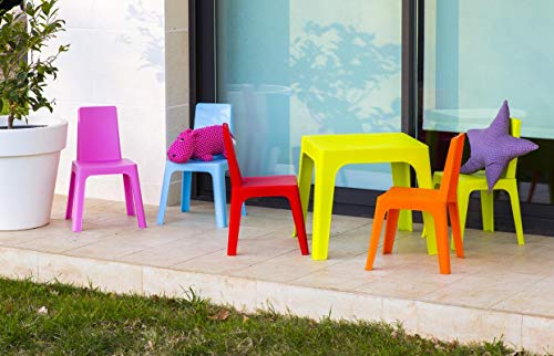 resol Julieta set infantil para interior, exterior, jardín - 1 Mesa Naranja + 4 Sillas Roja/Rosa/Azul/Lima