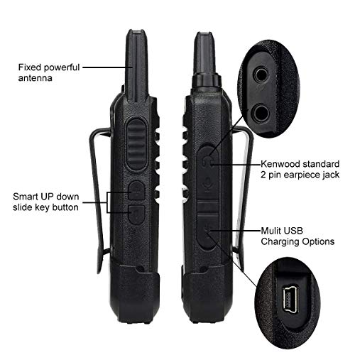 Retevis RT622 Walkie Talkie PMR 446 Two Way Radio Alcance de hasta 3 KM 16 Canales VOX CTCSS/DCS Equipos Transmisores-receptores con Cable USB (2 Par, Negro)