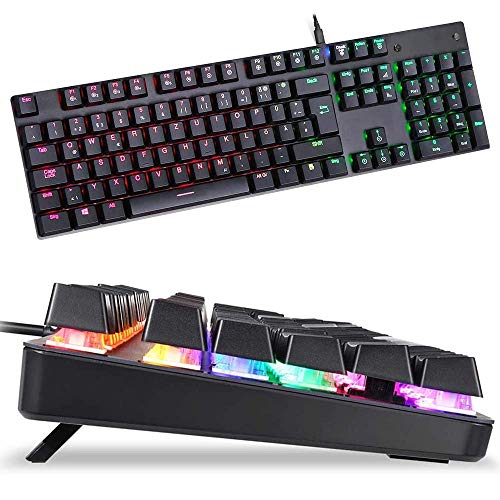 Retroiluminación LED con conexión de cable mecánico Gaming Keyboard, 104 Mecánica teclado de juego for los jugadores de PC y trabajar blanca (luz azul hielo) xuwuhz ( Color : Black(Red Shaftkey) )