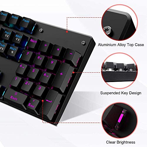 Retroiluminación LED con conexión de cable mecánico Gaming Keyboard, 104 Mecánica teclado de juego for los jugadores de PC y trabajar blanca (luz azul hielo) xuwuhz ( Color : Black(Red Shaftkey) )