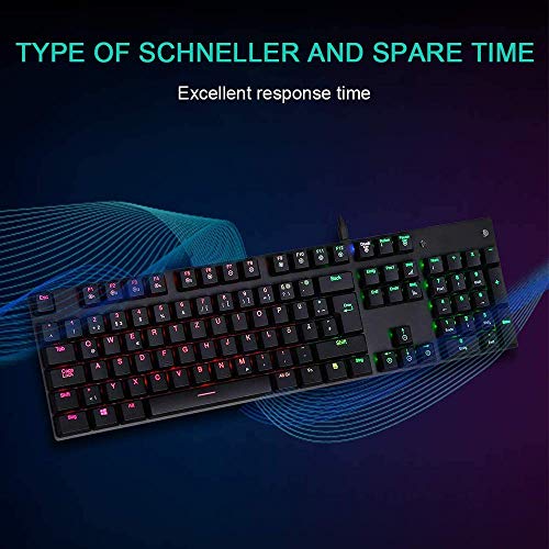 Retroiluminación LED con conexión de cable mecánico Gaming Keyboard, 104 Mecánica teclado de juego for los jugadores de PC y trabajar blanca (luz azul hielo) xuwuhz ( Color : Black(Red Shaftkey) )