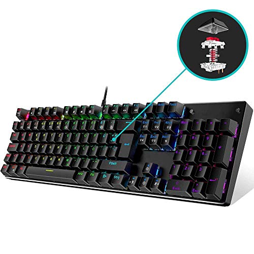 Retroiluminación LED con conexión de cable mecánico Gaming Keyboard, 104 Mecánica teclado de juego for los jugadores de PC y trabajar blanca (luz azul hielo) xuwuhz ( Color : Black(Red Shaftkey) )