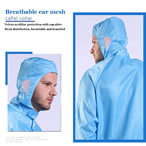 Reutilizable Batas De Aislamiento Médicas Ropa De Protección Unisex Monos Siameses con El Sombrero, Los Puños Y El Elástico De Bolsillo, para La Pintura De Aerosol Química Industrial,Azul,S