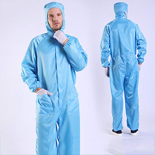 Reutilizable Batas De Aislamiento Médicas Ropa De Protección Unisex Monos Siameses con El Sombrero, Los Puños Y El Elástico De Bolsillo, para La Pintura De Aerosol Química Industrial,Azul,S