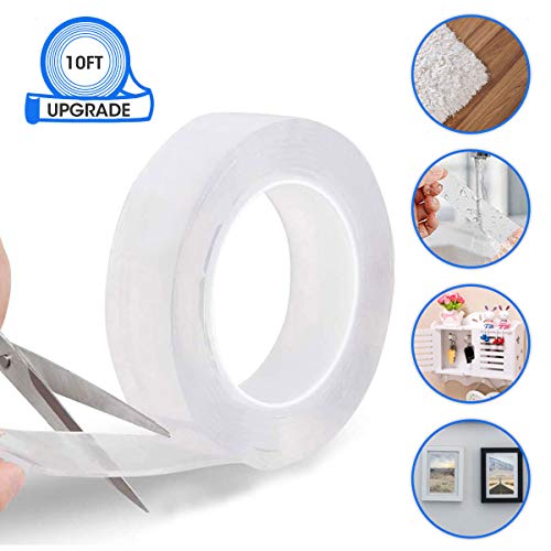 Reutilizable Nano Tape，LIUMY transparente doble cara Cinta Adhesiva de Pared Fuerte, reutilizable antideslizante de gel fuerte lavable, para pared, cocina, alfombra, fijación de fotos -9.84ft (3M)