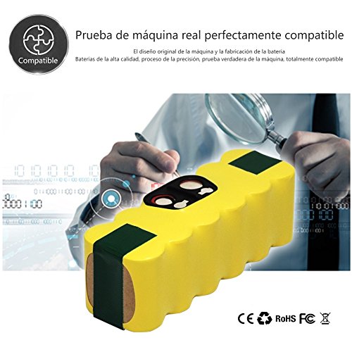 Revopow 3800mAh 14,4V iRobot Roomba Batería de Ni-MH Vida super largo de la batería para la serie iRobot Roomba 500 600 700 800 900 R3 Scooba 450 etc +1 cepillo lateral para（Amarillo）