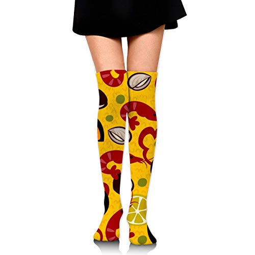 RGFDF Calcetines personalizados Paella Spain Food, calcetines por encima de la rodilla Medias largas hasta el muslo