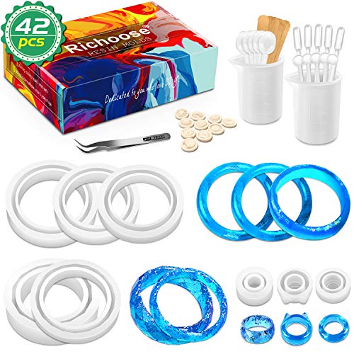 Richaa 42 Pcs Molde Silicona Resina para Hacer Joyerias, Kit de Molde de Fundición de Resina, Moldes de Resina para Bisuteria, Bricolaje Joyería Molde, Resina Moldes Silicona Manualidades