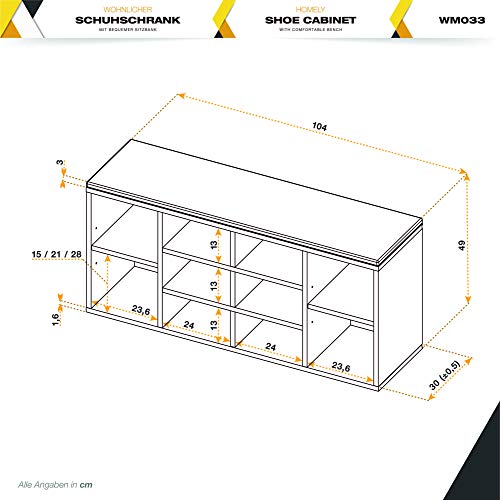 RICOO WM033-W-A, Banco Zapatero, 104x49x30cm, Armario Interior con Asiento, Organizador Zapatos, Mueble recibidor, Perchero Entrada, Madera Blanco