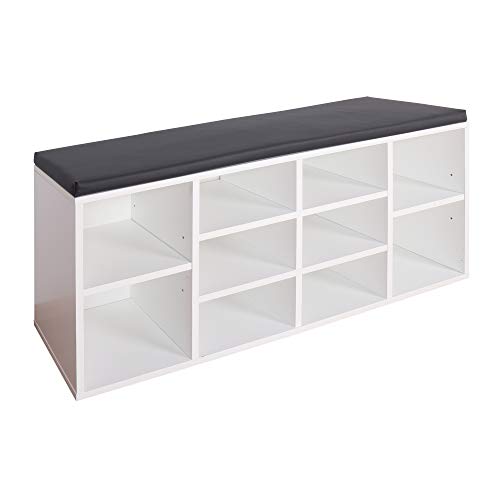 RICOO WM033-W-A, Banco Zapatero, 104x49x30cm, Armario Interior con Asiento, Organizador Zapatos, Mueble recibidor, Perchero Entrada, Madera Blanco