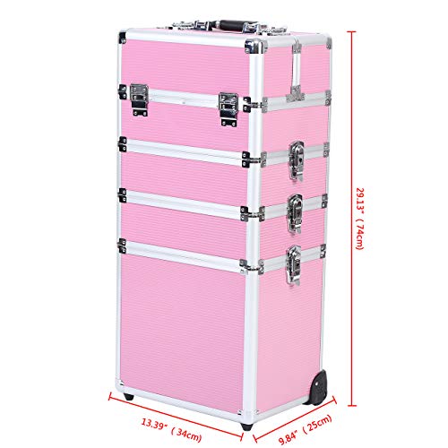 Ridgeyard 5 en 1 universal beauty case trolley Maletín para maquillaje Estuche de maquillaje Neceser de viaje-Pink(Rosa)