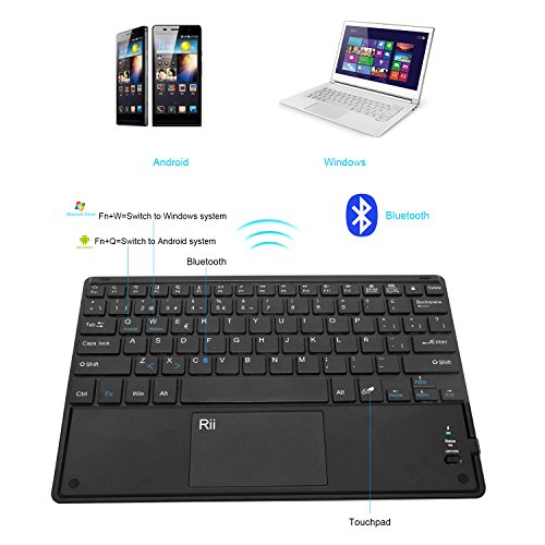 Rii Ultra-delgado teclado bluetooth con una función de multi-touchpad y batería recargable,color negro - QWERTY Español