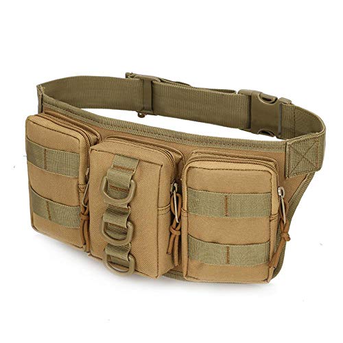 Riñonera Yuan Ou Bolsa de Cintura táctica Militar Impermeable para Hombres, Deportes al Aire Libre, Senderismo, Caza, equitación, Bolsa del ejército, Bolsa de cinturón de Escalada, Caqui