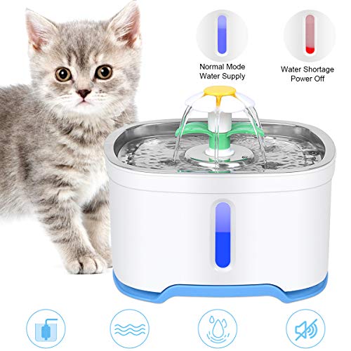 RIOGOO Fuente de Agua para Gatos, Bomba de Apagado automático de 84 oz / 2.5L, dispensador de Agua para Fuente de Agua para Perros súper silencioso para Gatos, Perros, Mascotas múltiples