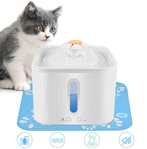 RIOGOO Fuente de Agua para Gatos, dispensador de Agua para Mascotas de 2.5L / 84oz con Bomba de Apagado automático, dispensador de Agua para Gatos Super Quite con indicador de luz LED Inteligente