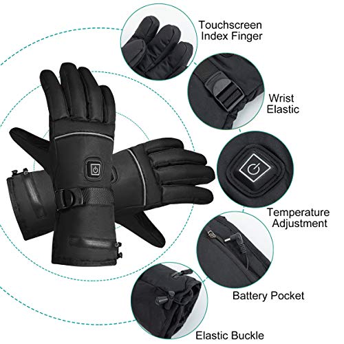 Rishaw Guantes Calefactores Eléctricos con Batería Recargable,Guantes Térmicos,3.7 V 4000 mAh 3-Modos de Calefacción,Guantes Impermeables con Pantalla Táctil,Adecuados para Actividades al Aire Libre