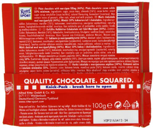 Ritter Sport Marzipan Chocolate Bar 100 g (Pack of 5)