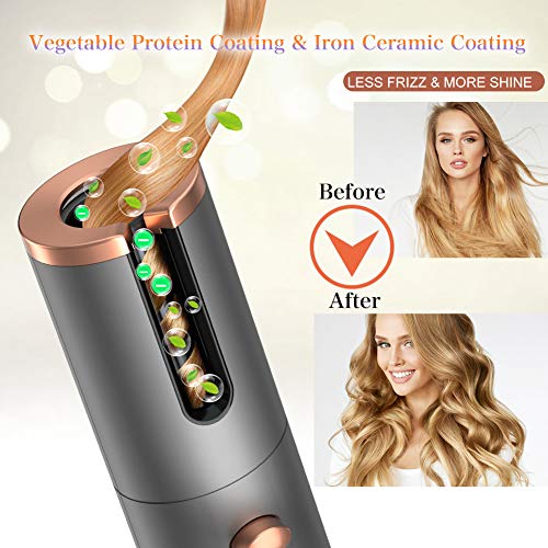 Rizador de Pelo Automático Inalámbrico,Tenacillas de Pelo Portátil Ceramica Rizador de Cabello Automático Recargable con 6 Nivel de Temperatura y Temporizador, Varilla Rizadora con Apagado Automático