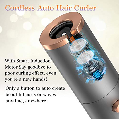 Rizador de Pelo Automático Inalámbrico,Tenacillas de Pelo Portátil Ceramica Rizador de Cabello Automático Recargable con 6 Nivel de Temperatura y Temporizador, Varilla Rizadora con Apagado Automático