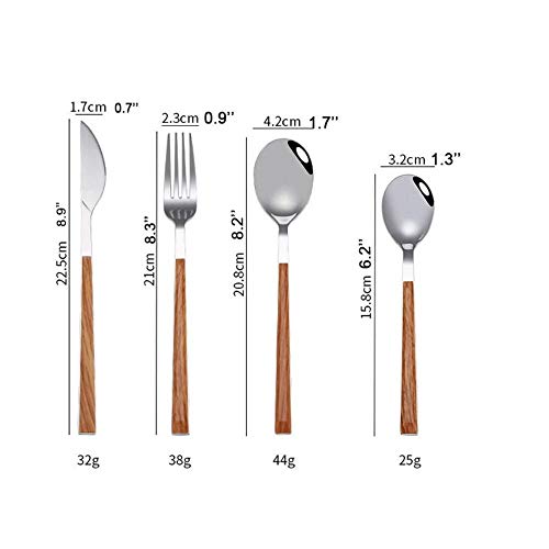 RMEX Juego de vajilla Creativo de 24 Piezas Juego de Cubiertos de Cocina de Acero Inoxidable Cucharas de Tenedor de Mesa de Mango de Madera de imitación, 24 Piezas