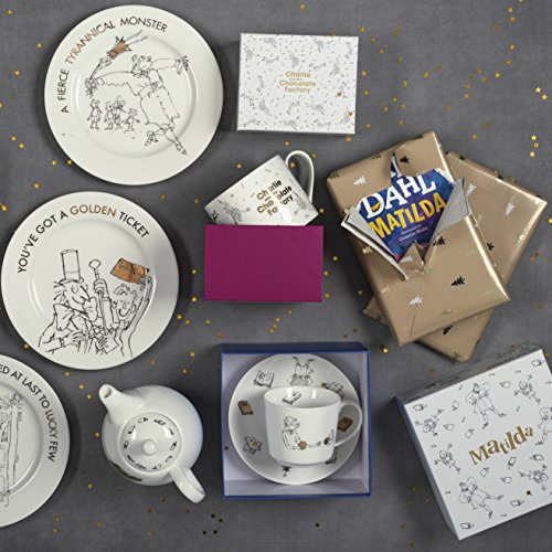 Roald Dahl 'Phizz-Whizzing' Matilda - Placas laterales coleccionables de porcelana fina con detalles de oro real, 20,5 cm, color blanco y dorado (juego de 4)