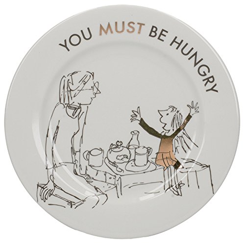 Roald Dahl 'Phizz-Whizzing' Matilda - Placas laterales coleccionables de porcelana fina con detalles de oro real, 20,5 cm, color blanco y dorado (juego de 4)