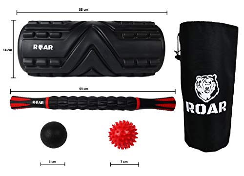 Roar® Foam Roller Masaje Kit, Rodillo Masaje Muscular Pack, Foam Roll Terapia, Roller Foam, Rulo Masaje Muscular, Rodillo Espuma Masajeador, Lacrosse Ball Y Bola Masaje con Palo Masajeador, Pilates.