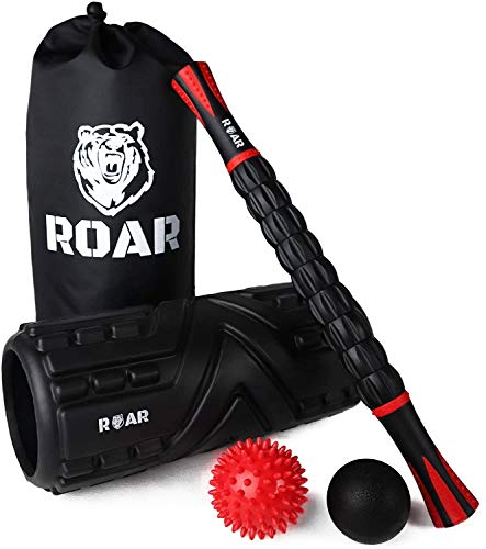 Roar® Foam Roller Masaje Kit, Rodillo Masaje Muscular Pack, Foam Roll Terapia, Roller Foam, Rulo Masaje Muscular, Rodillo Espuma Masajeador, Lacrosse Ball Y Bola Masaje con Palo Masajeador, Pilates.