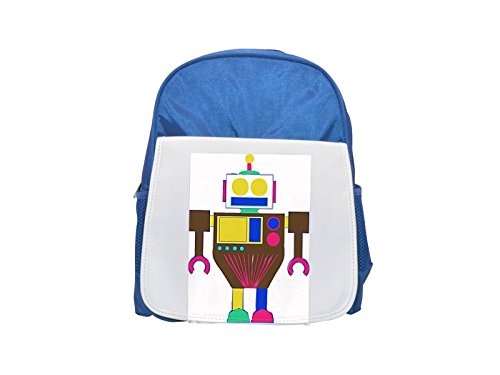 Robot 1 - Mochila para niños con estampado de color azul, mochila bonita y pequeña, bonita mochila negra, mochila negra fresca, mochila de moda grande, mochila de moda negra