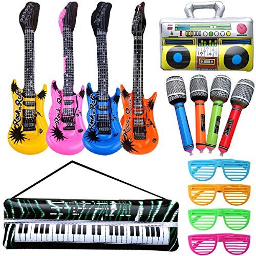 Rock and Roll Party Favors Supplies, Juego de Accesorios Inflables Rock Star, Christmas Birthday Party Gifts, Tema de Concierto Decoraciones de Fiesta, Inflatable Accesorios para Fiestas de Guitarra