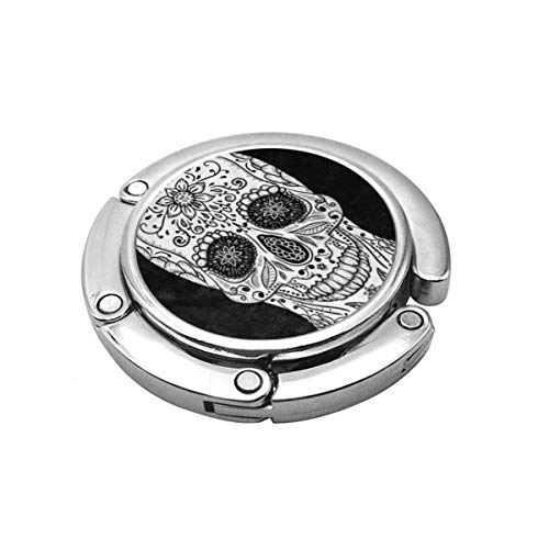 Rock Mexicano Calavera Tatuaje Blanco y Negro azúcar Flor Hueso Plegable Bolso Gancho Monedero Gancho Gancho Soporte para Mesa de Coche