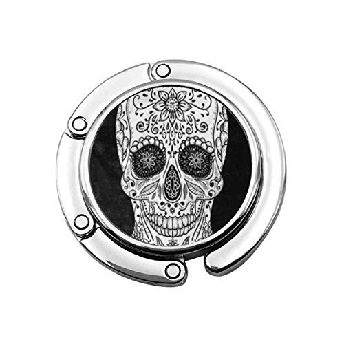 Rock Mexicano Calavera Tatuaje Blanco y Negro azúcar Flor Hueso Plegable Bolso Gancho Monedero Gancho Gancho Soporte para Mesa de Coche