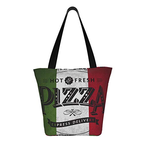 Rock Roll Sign Women'S - Canvas Shoulder Bag Hobo Crossbody Handbag Casual Tote, Negro (Pizza Label), Talla única