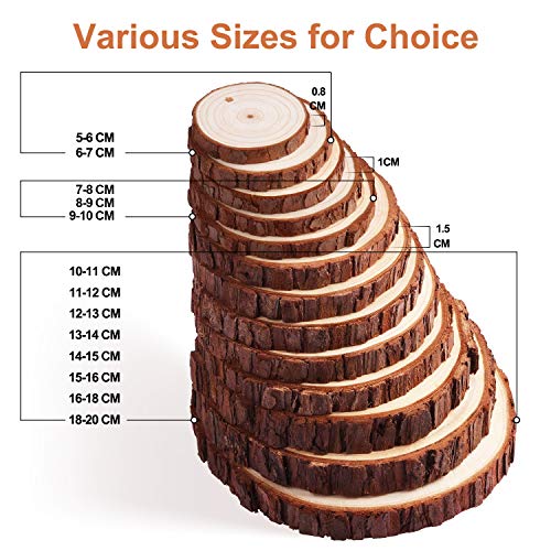 Rodajas de Madera Círculos 7-8 cm 30 pcs Fuyit Discos de Madera Rebanada 10m Cuerda de Cáñamo Maderas Naturales Perforado Con Corteza de Árbol Para Manualidades