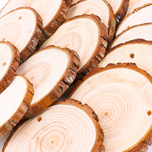 Rodajas de Madera Círculos 7-8 cm 30 pcs Fuyit Discos de Madera Rebanada 10m Cuerda de Cáñamo Maderas Naturales Perforado Con Corteza de Árbol Para Manualidades